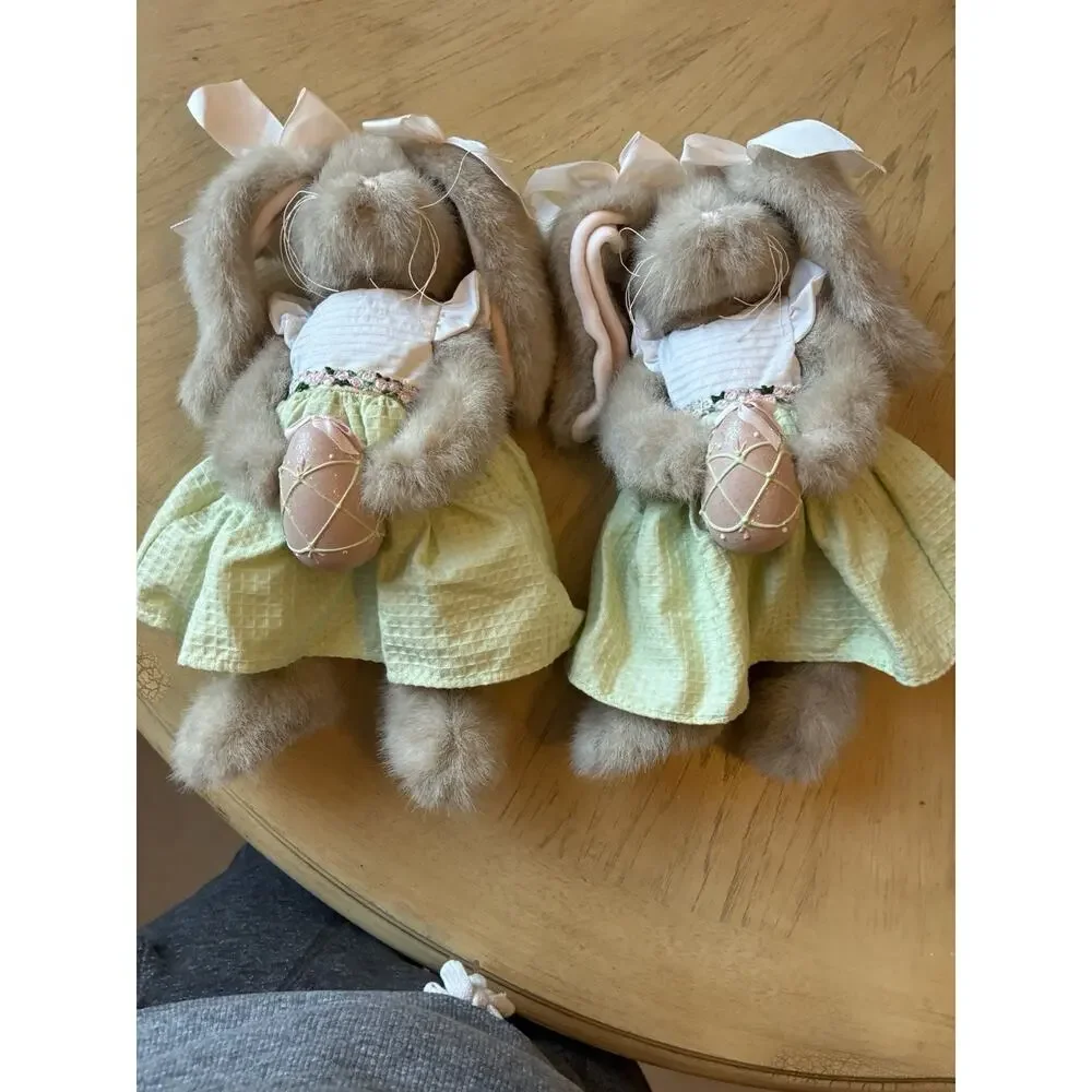 Vtg Bearington Collection Meg Egg Easter Bunny Rabbits Plush Twin Sister Lot 2